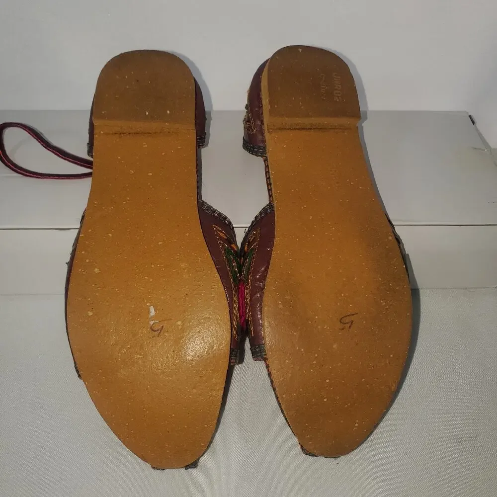 VTG Handmade Leather Embroidered Ethnic Colorful Kids Sandals Size 5